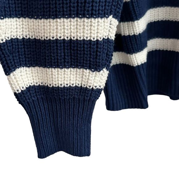 A New Day Blue Striped V-Neck Balloon Sleeve Pullover Chunky Knit Sweater XL - Picture 4 of 5